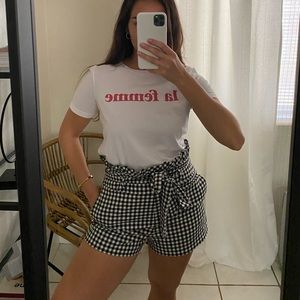 Checkered waist-tie shorts